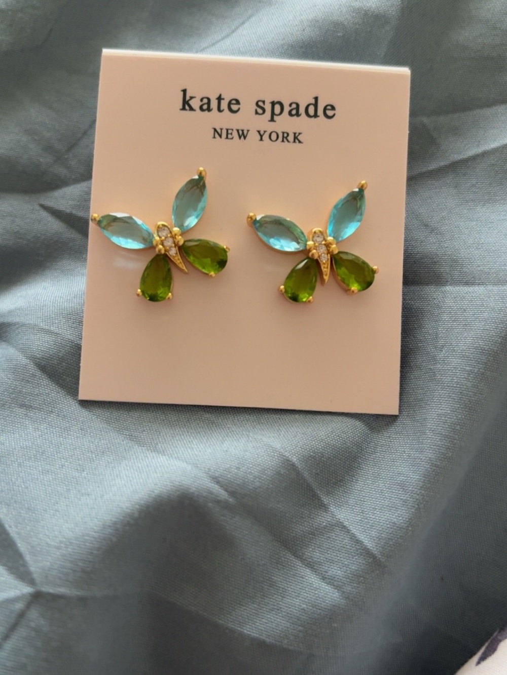 kate spade blue and green crystal floral stud earrings